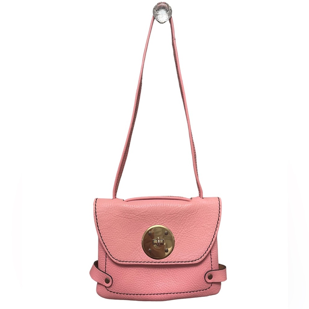 Vintage Pink Genuine Leather pouchette with brass hardware. No rips or stains